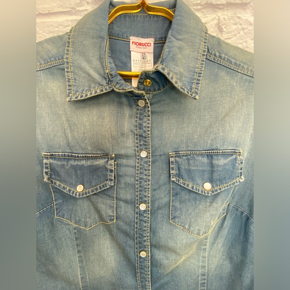 NWT Fiorucci Denim Pearl Button Down Shirt size 42 US Small Western - Picture 2 of 12